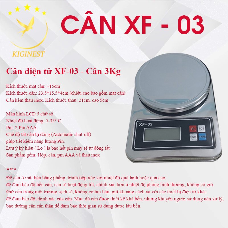Cân điện tử xf-03 - 3kg - tặng kèm thau inox