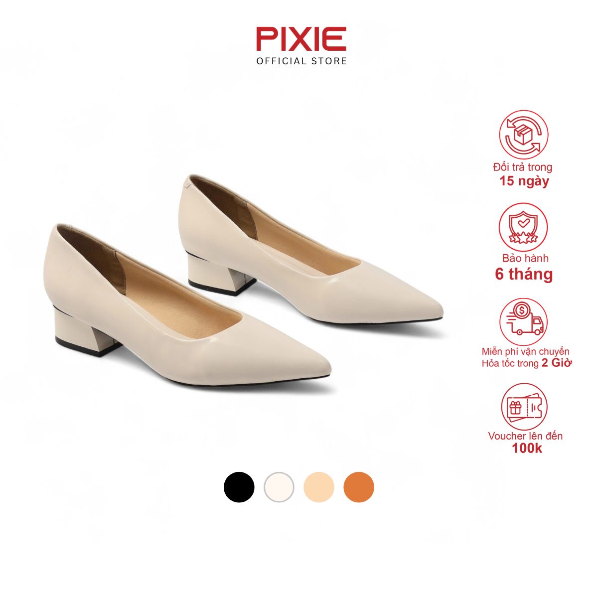 Giày Cao Gót 3cm Gót Vuông Mũi Nhọn Pixie X546