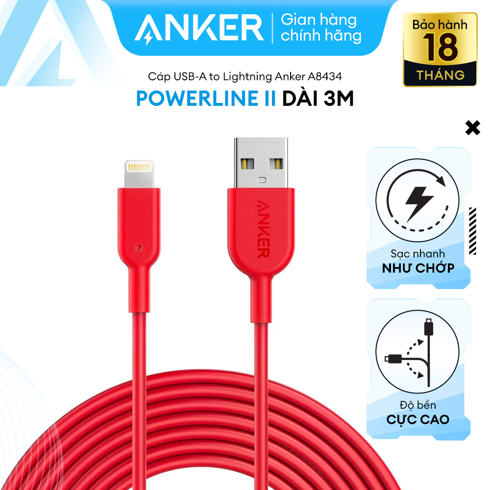 Cáp sạc thế hệ 2 anker powerline ii lightning dài 3m cho iphone ipad - a8434