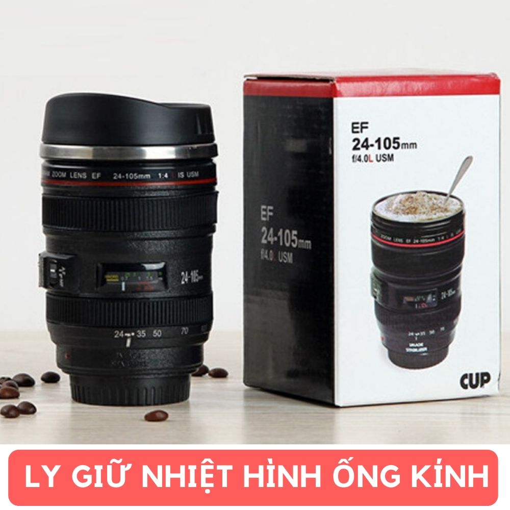 Bình ly giữ nhiệt hình Ống kính máy ảnh 400ml cách nhiệt ly cốc uống nước ly coc giu nhiet lygiunhiet cocgiunhiet