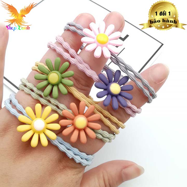 Combo 5 dây cột tóc, thun buộc tóc hoa cúc thời trang nữ