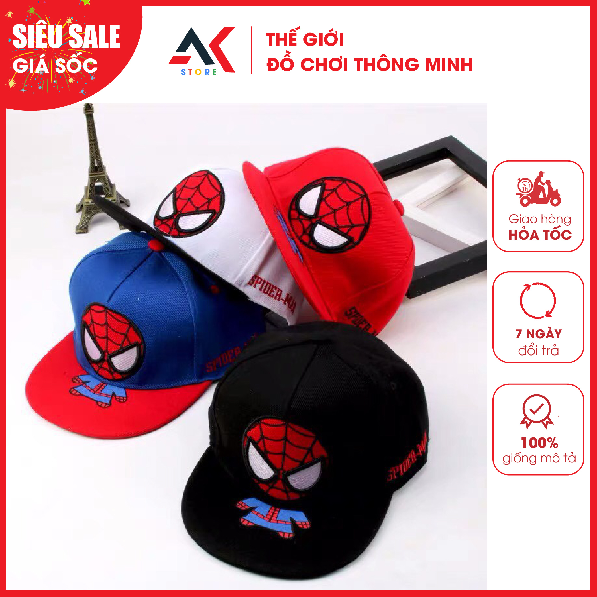 Mũ lưỡi trai in hình siêu nhân nhện cho bé