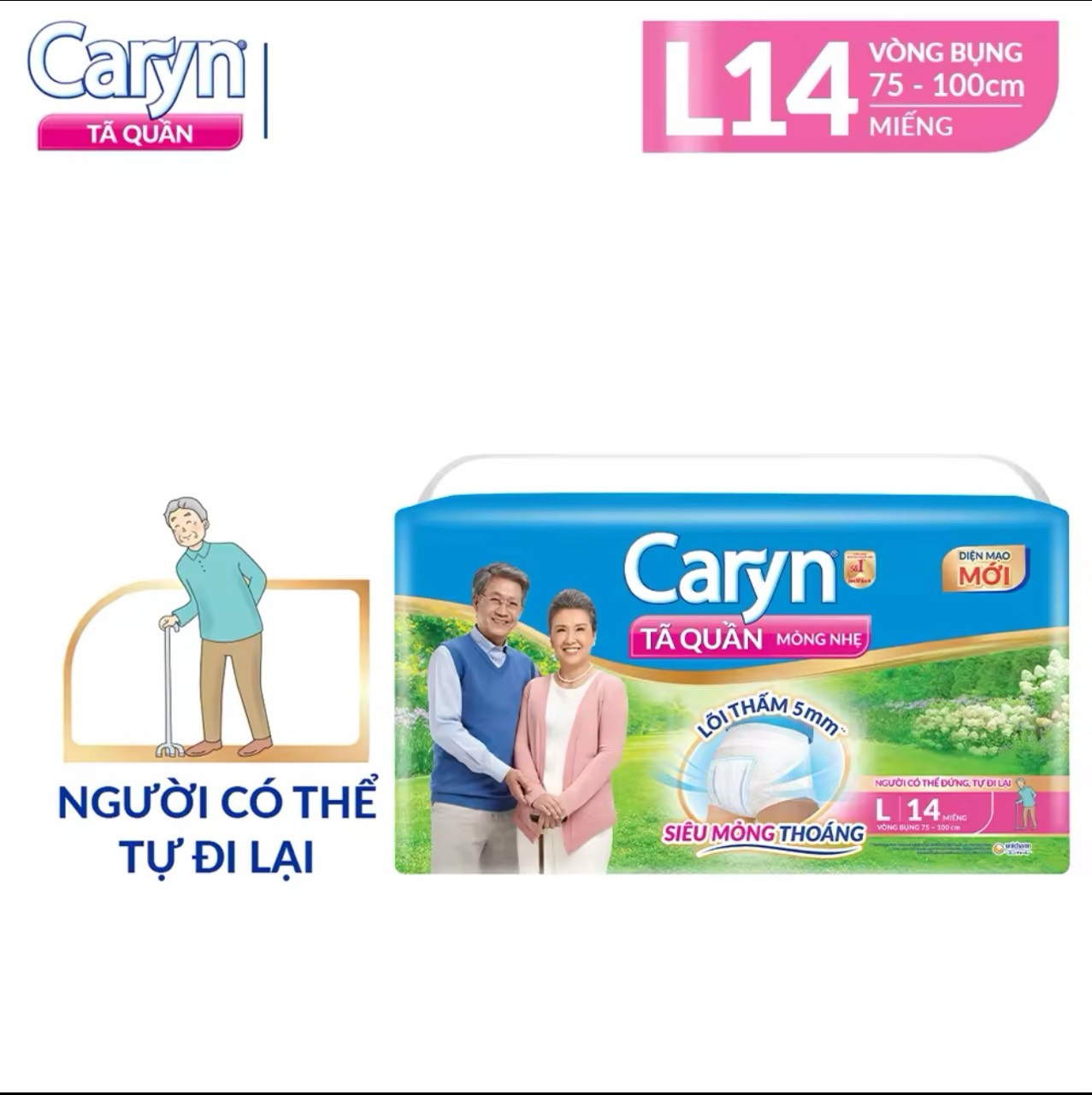 Tã Quần Người Lớn Caryn Mỏng Nhẹ  Size L - 14 Miếng