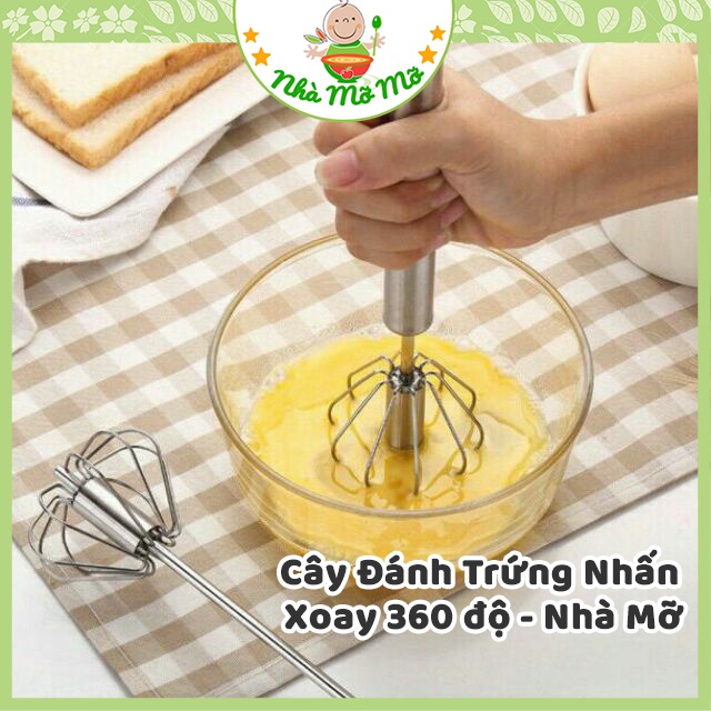 Cây đánh trứng inox nhấn tự xoay 360 độ, máy đánh trứng, tạo bọt cà phê cầm tay tự khuấy inox - nhà mỡ