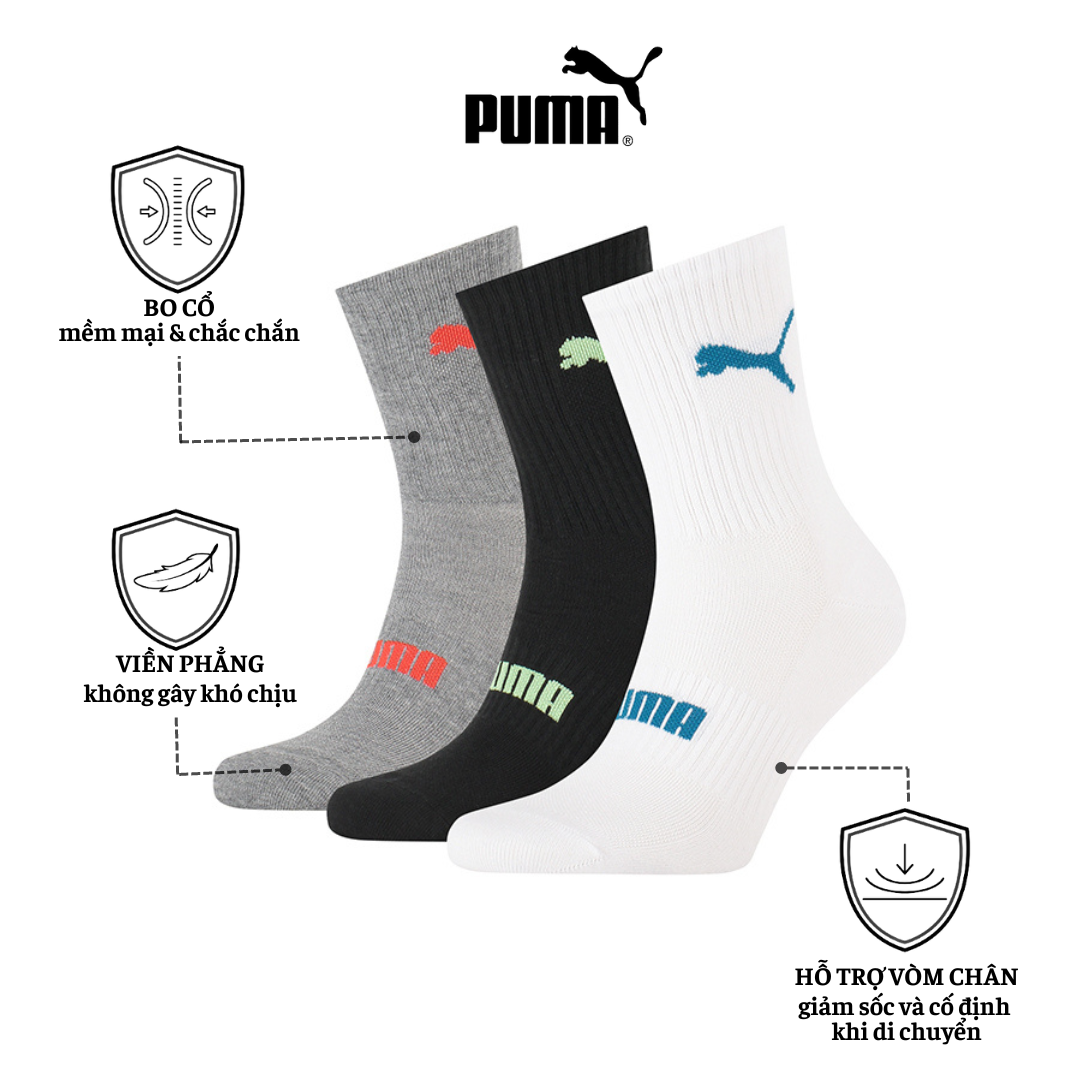 Puma Combo 3 đôi tất thể thao nam nữ Unisex cổ cao Puma Unisex Short Sock