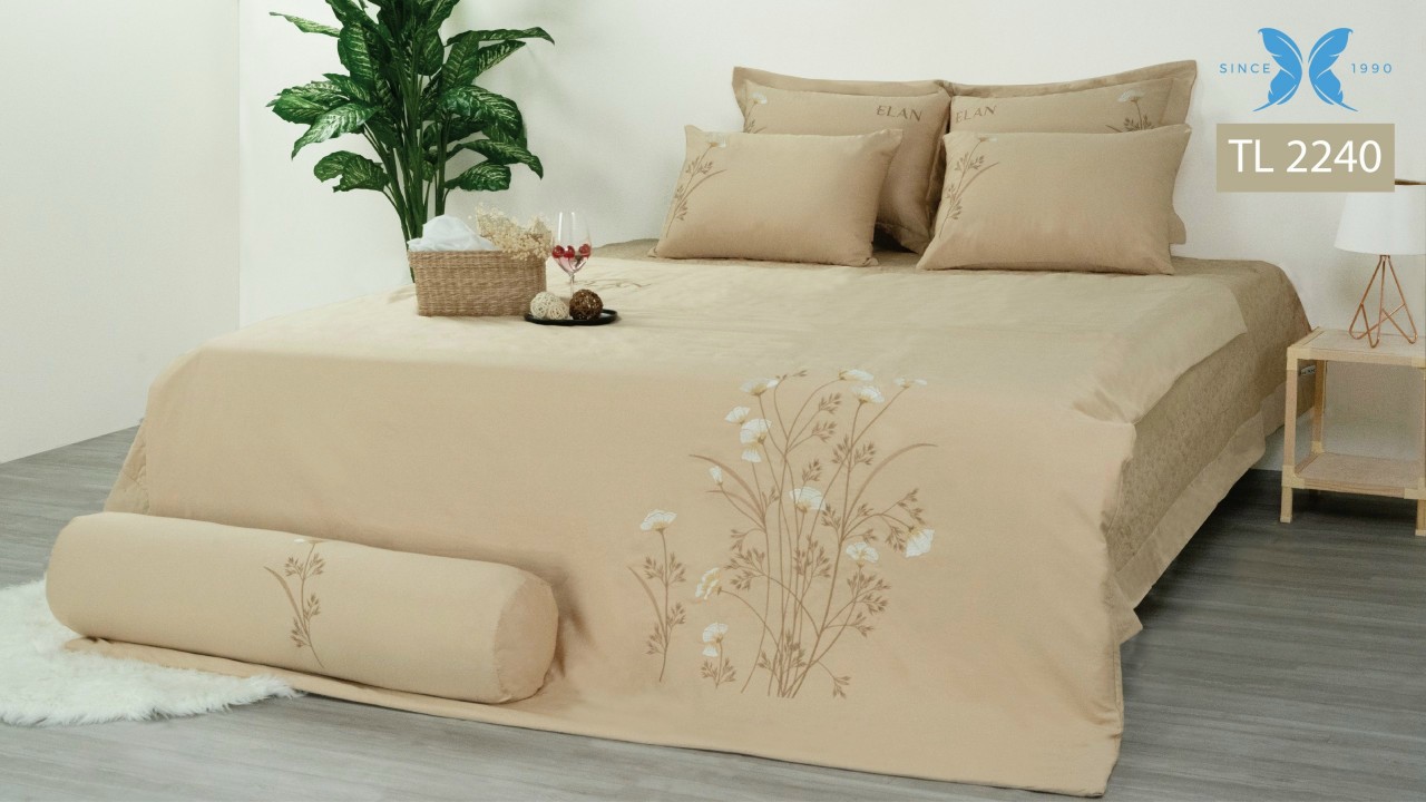 Mới-bộ chăn ga gối elan tencel lụa thêu tl2240-bộ chăn ga cưới 2021