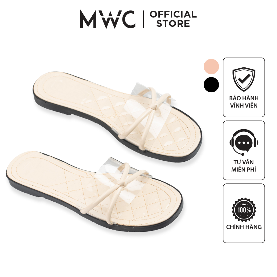 Dép Nữ MWC Đế Bệt Quai Ngang Đính Nơ Thời Trang Màu Đen Kem NUDE- 3245