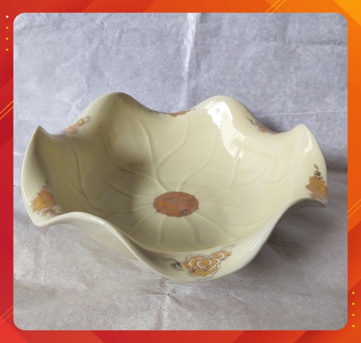Gốm sứ Bát Tràng - Bát thả hoa men vàng ánh kim D24 cm - Gốm sứ thờ cao cấp
