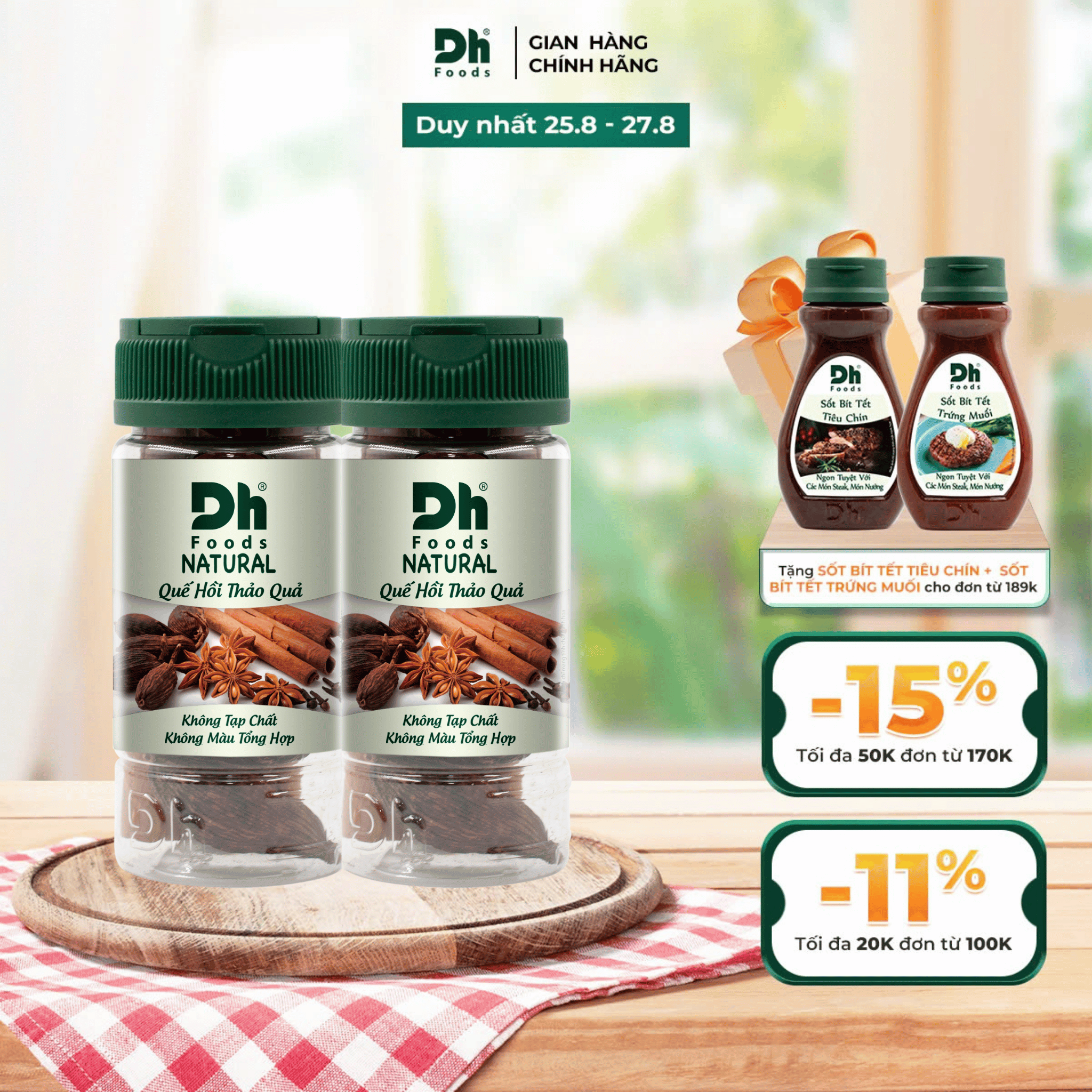 Combo 2 hũ Natural Quế Hồi Thảo Quả 25gr Dh Foods