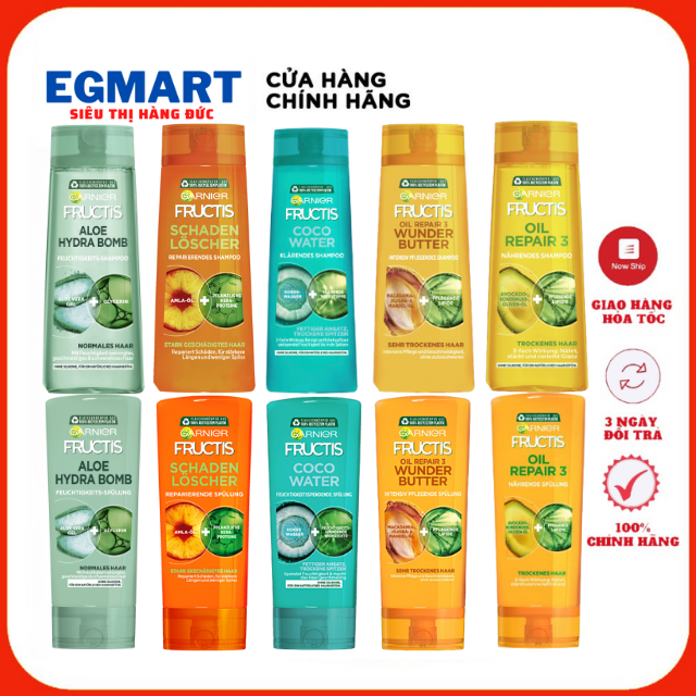 Dầu gội garnier fructis dưỡng ẩm, phục hồi tóc hư tổn, chẻ ngọn, phục hồi tóc nhuộm, cho mái tóc bồng bềnh, nội địa đức
