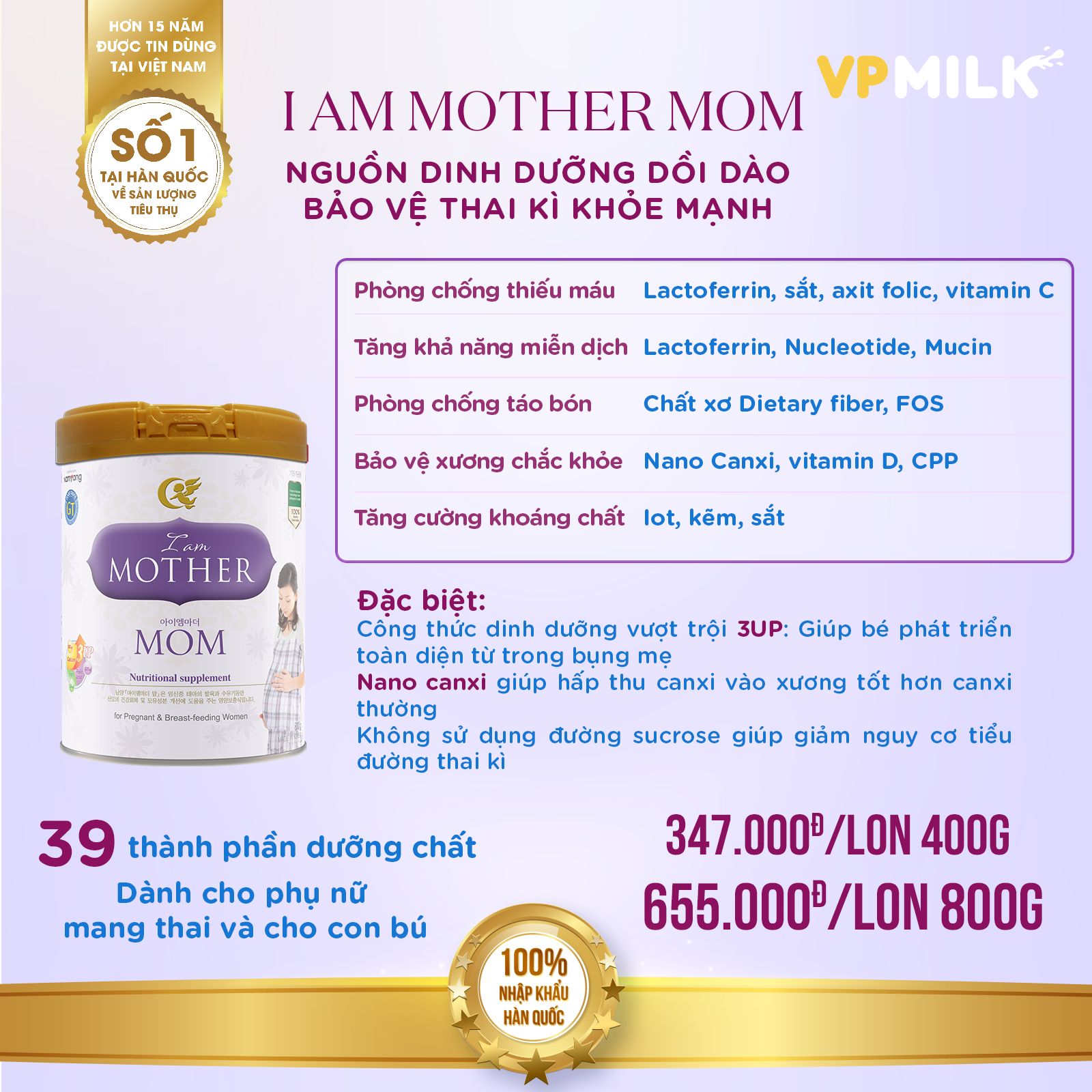 Sữa Bột I Am Mother Mom 800g Nhập Khẩu Cho Mẹ Bầu Trước Và Sau Sinh (Ảnh 1)