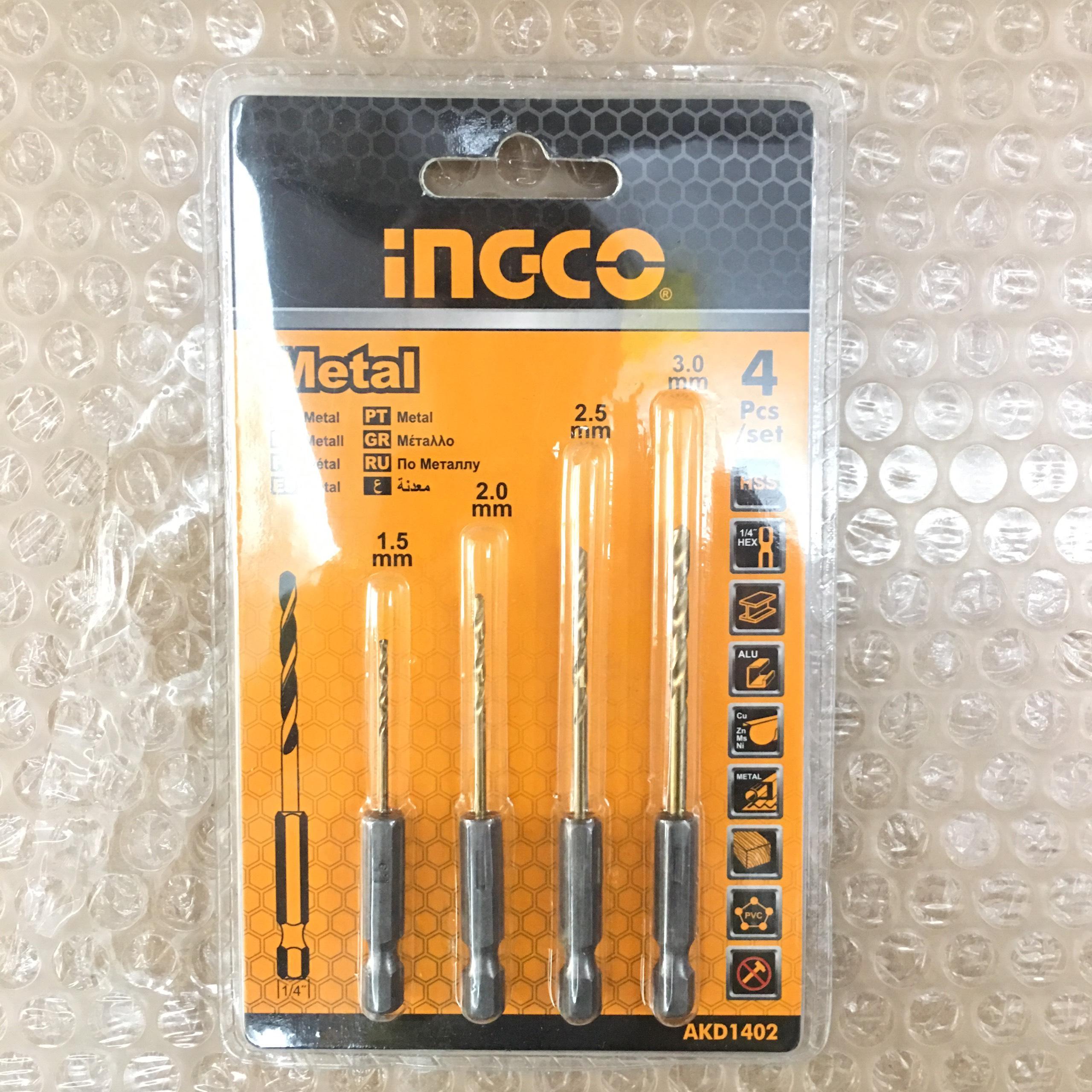 1.5-3mm bộ 4 mũi khoan kim loại hss ingco akd1402