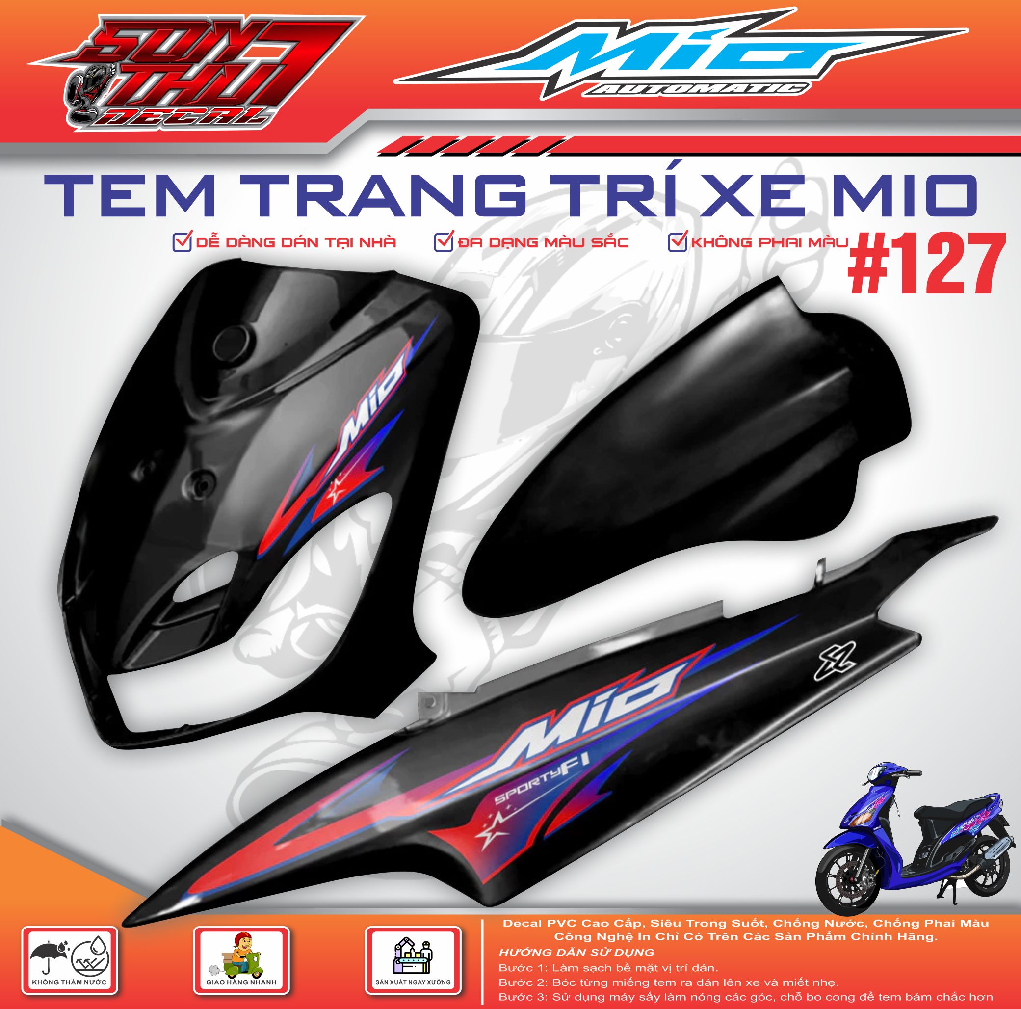 Yamaha Mio Sport Motorcycle Sticker # 127 (High Quality Material - Sharp Color - Does Not Fade) Giá 104,000 Đồng*Miễn phí vận chuyển