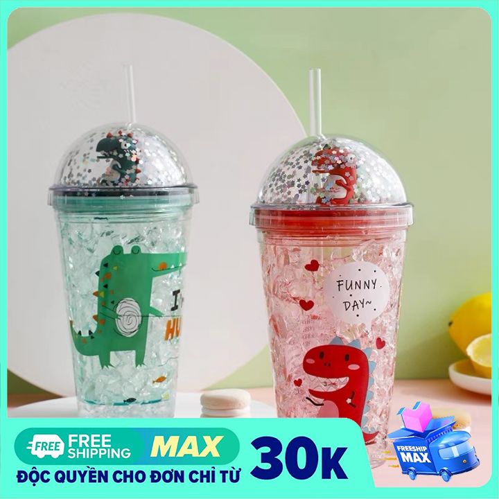 Sáng tạo mới búp bê khủng long hai lớp mùa hè cốc nước di động nam và nữ sinh viên ống hút cốc quà tặng bằng nhựa