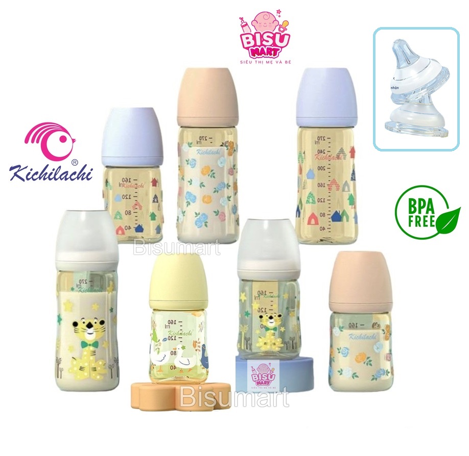 Bình Sữa Cho Bé Moyuum- Kichilachi, Bình Sữa Cổ Rộng Ppsu 170ml/270ml [KÈM NÚM TI]