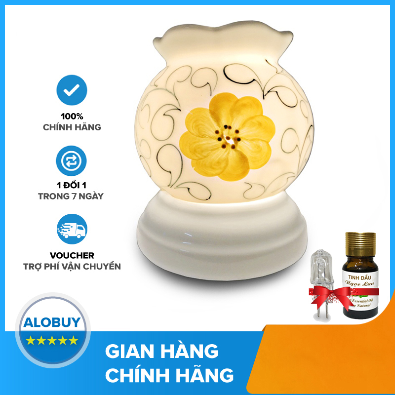 Combo Đèn Xông Tinh Dầu Gốm Bát Tràng Mini + Tặng 1 Chai Tinh Dầu 10ml Và
