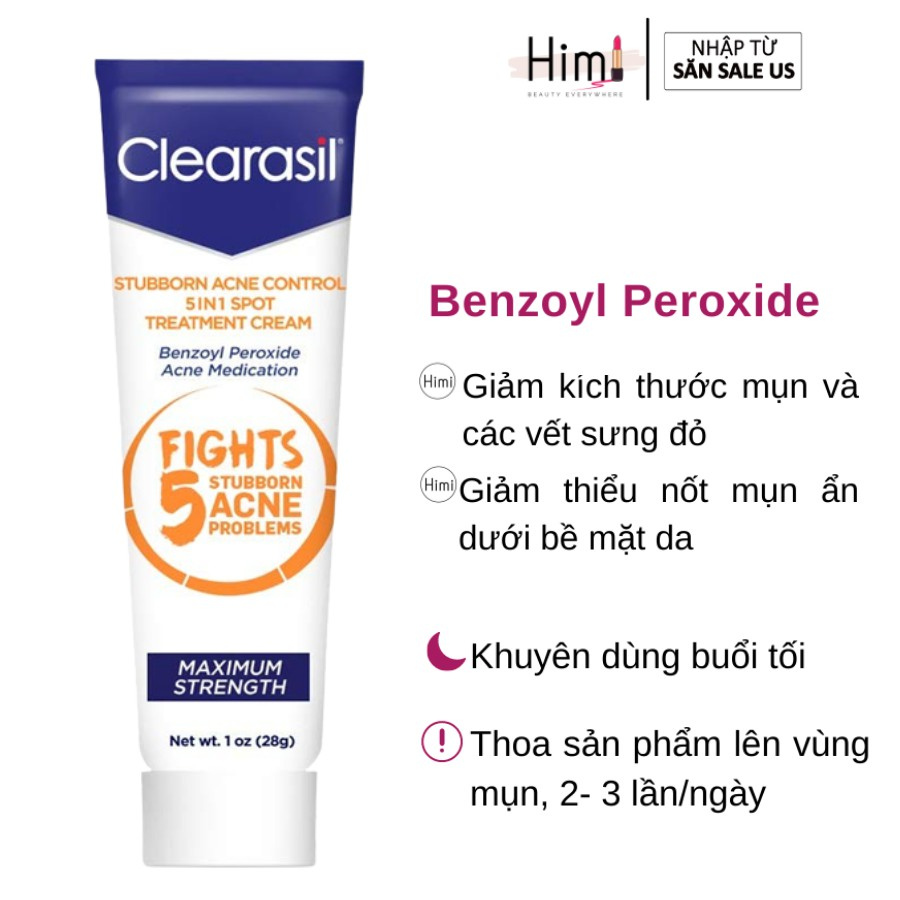 🇺🇸 Kem chấm mụn Clearasil có Benzoyl Peroxide