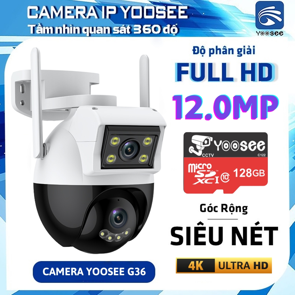 Camera Wifi Yoosee 2 mắt Ngoài Trời Xem Cùng lúc 2 khung hình FHD 5.0mpx, xoay 360 độ ban đêm có màu