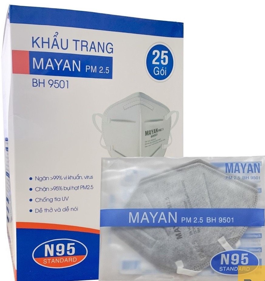 Khẩu Trang kháng khuẩn Mayan N95 than hoạt tính gói 2 cái