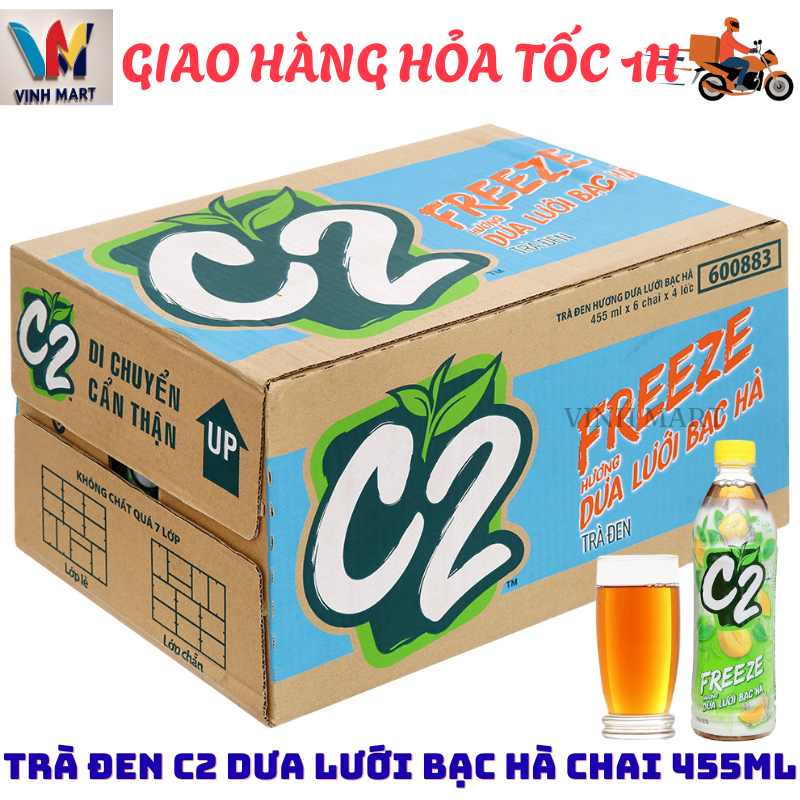 [ CHỈ GIAO CHO ĐƠN HỎA TỐC Ở HCM ] C2 Dưa Lưới Bạc Hà Thùng 24 Chai 455 Ml - Vinh Mart