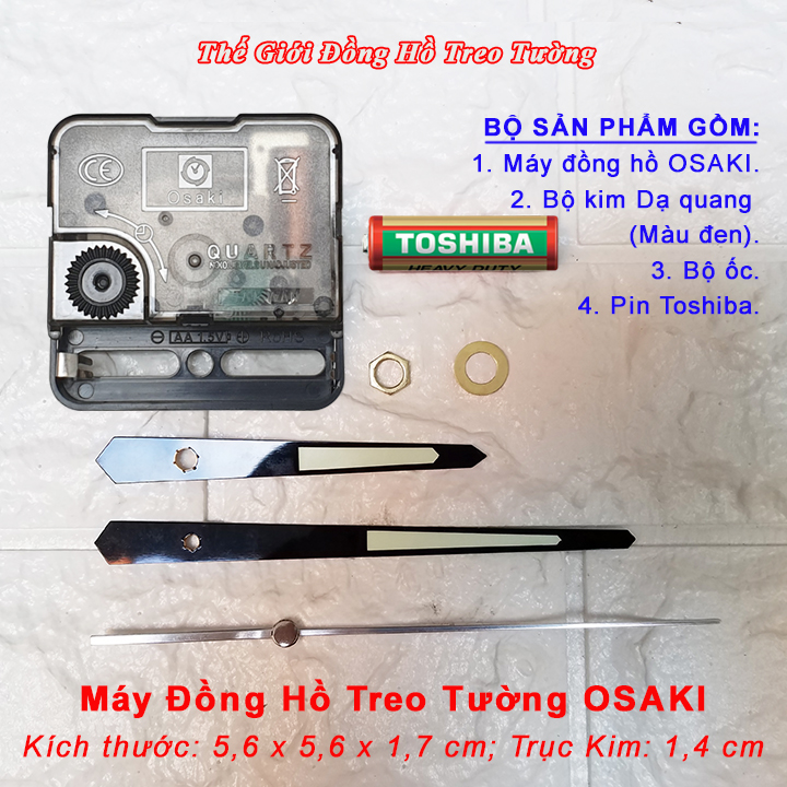 Máy Đồng Hồ OSAKI – Bộ Kim MÀU ĐEN / VÀNG ĐỒNG có DẠ QUANG - Tặng Pin AA Vỏ Nhôm - Bảo Hành 1 Năm