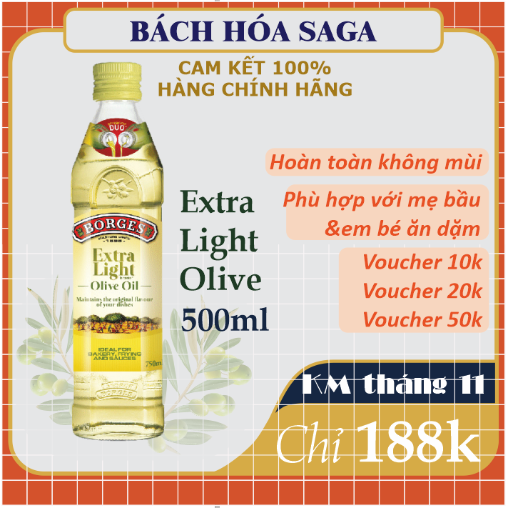 Dầu Oliu Tinh Chế Extra Light Borges không mùi