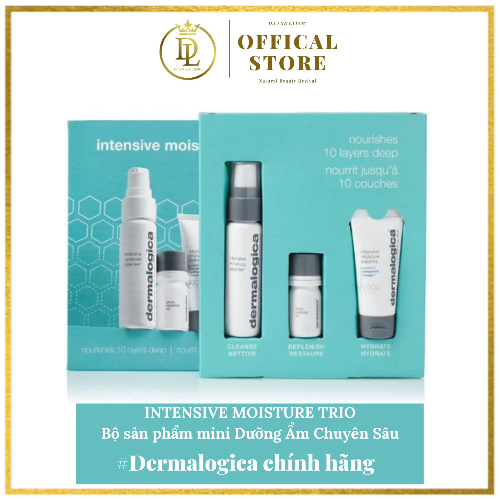 Combo 03 sản phẩm mini cấp ẩm chuyên sâu cho da khô sữa rửa mặt dưỡng ẩm, tẩy da chết vật lý, kem cấp ẩm chuyên Dermalogica Intensive Moisture Trio Kit