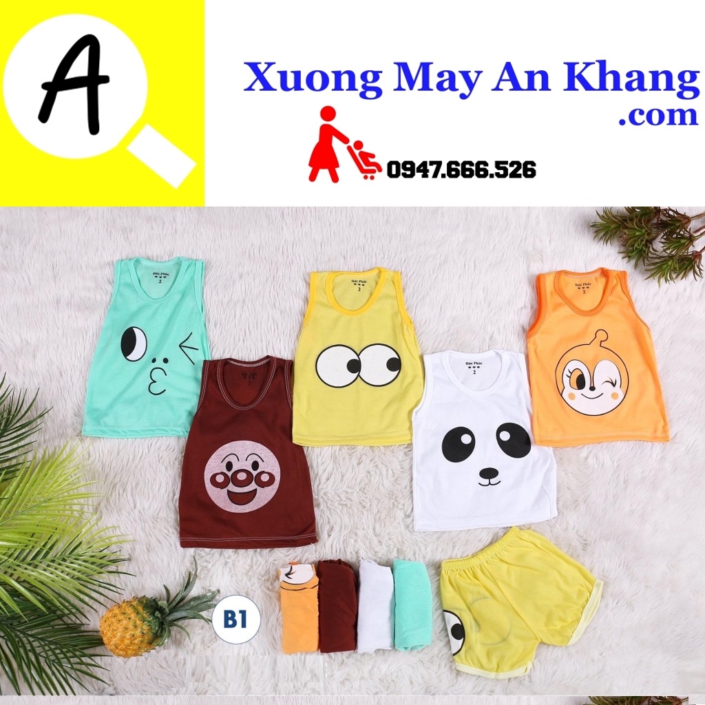 Combo 5 bộ ba lỗ cảm xúc dễ thương cho bé gái bé trai 3-13kg
