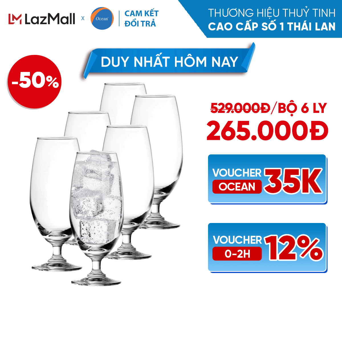 Bộ 6 ly/cốc thủy tinh - ocean classic juice 310ml - chính hãng