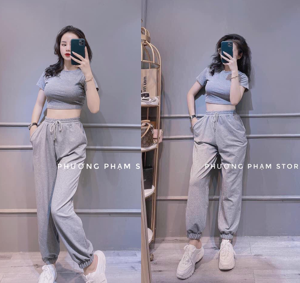 Sét Đồ Bộ Nữ Thể Thao Áo Hở Bụng Có Khóa Kéo & Quần Dài Dây Rút Thật Thiết Kế Sang Chảnh Đi Làm Công Sở, Đi Chơi Du Lịch Cực Xinh Đẹp Beta Fashion, Free Size (40-55) Ký Mặc Vừa Nha