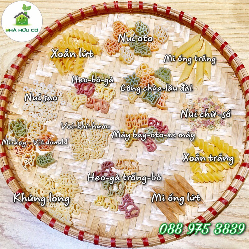 Nui/Nui hữu cơ/ mì ống/ mì xoắn/nui hữu cơ hình oto,nui công chúa,nui micky,nui chữ cái,nui hình con vật cho bé - Nui oto 100gr