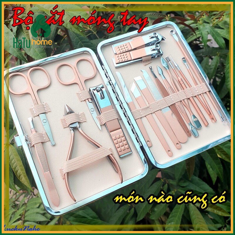 Bộ dụng cụ bấm móng 18 chi tiết, cắt, dũa, bấm móng chăm sóc móng tay kèm hộp bao da xịn xò