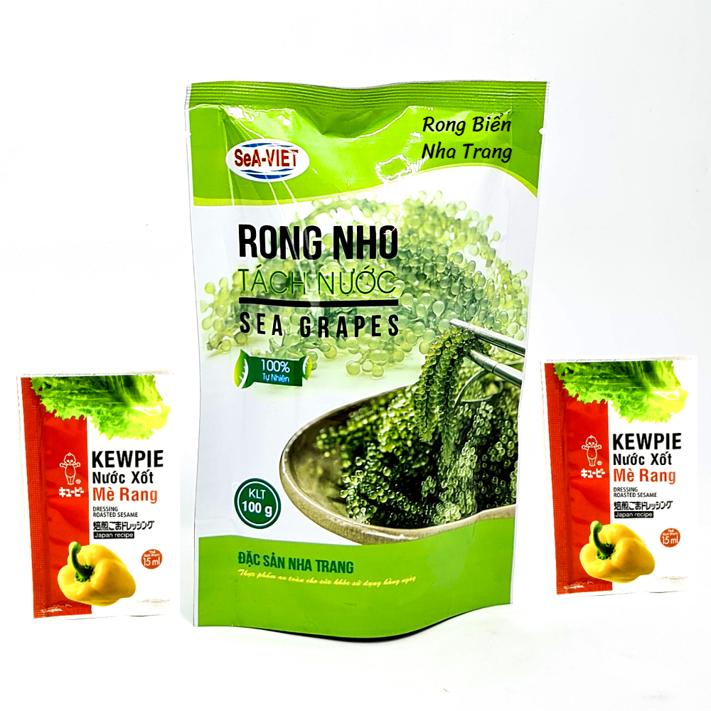 Rong nho biển tách nước Sea Việt 100g - Tặng 2 gói nước sốt mè rang Kewpie 15ml - Rong nho được sản xuất từ rong nho biển tươi ngon nhất