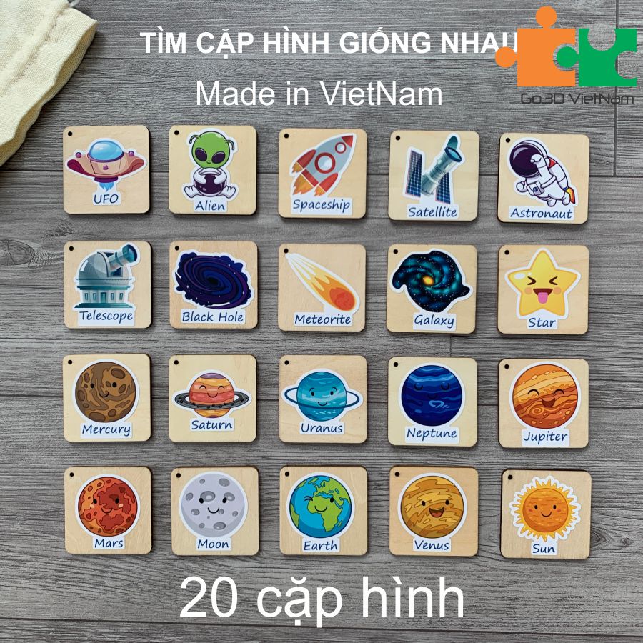 Trò chơi tìm cặp đôi bằng gỗ - Chủ đề các hành tinh và vũ trụ