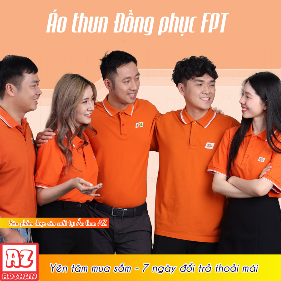 Áo thun đồng phục công ty fpt màu cam viền trắng - Vải thun Cá sấu mè polo CSM M3249