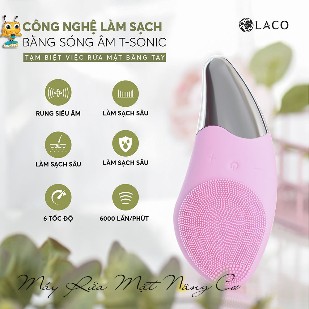 Máy Rửa Mặt, Máy Rửa Mặt Cầm Tay, Máy Rửa Mặt Mini - Máy Rửa Mặt Chuyên Sâu- Máy rửa mặt Laco Promax làm sạch da, nâng cơ - Rửa mặt sạch sâu, massage nâng cơ da mặt tăng sinh colagen, đẩy tinh chất dưỡng da, làm thon gọn cằm.