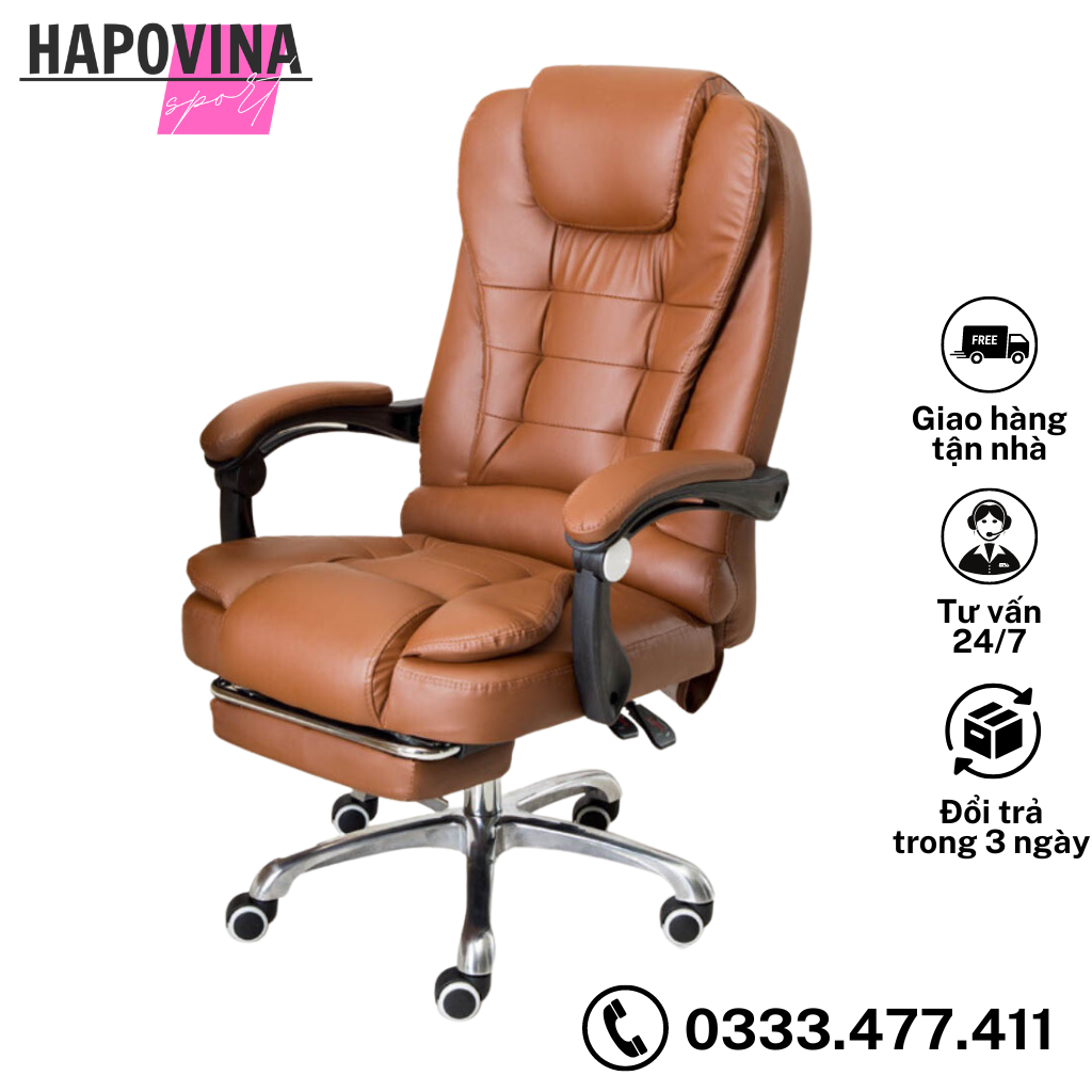 Ghế giám đốc nhập khẩu có mát xa rung, ghế xoay văn phòng ngả lưng tựa chân bọc da, ghế xoay gaming công thái học