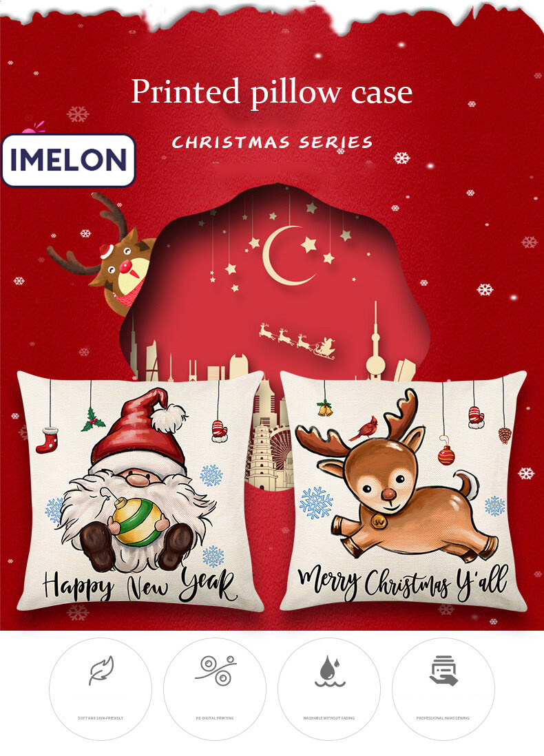 Imelon quả tặng miễn phí toàn cửa hàng vỏ gối giáng sinh vỏ gối hình nai sừng tấm ông già noel vẽ tay amazon bằng vải lanh vỏ gối sofa