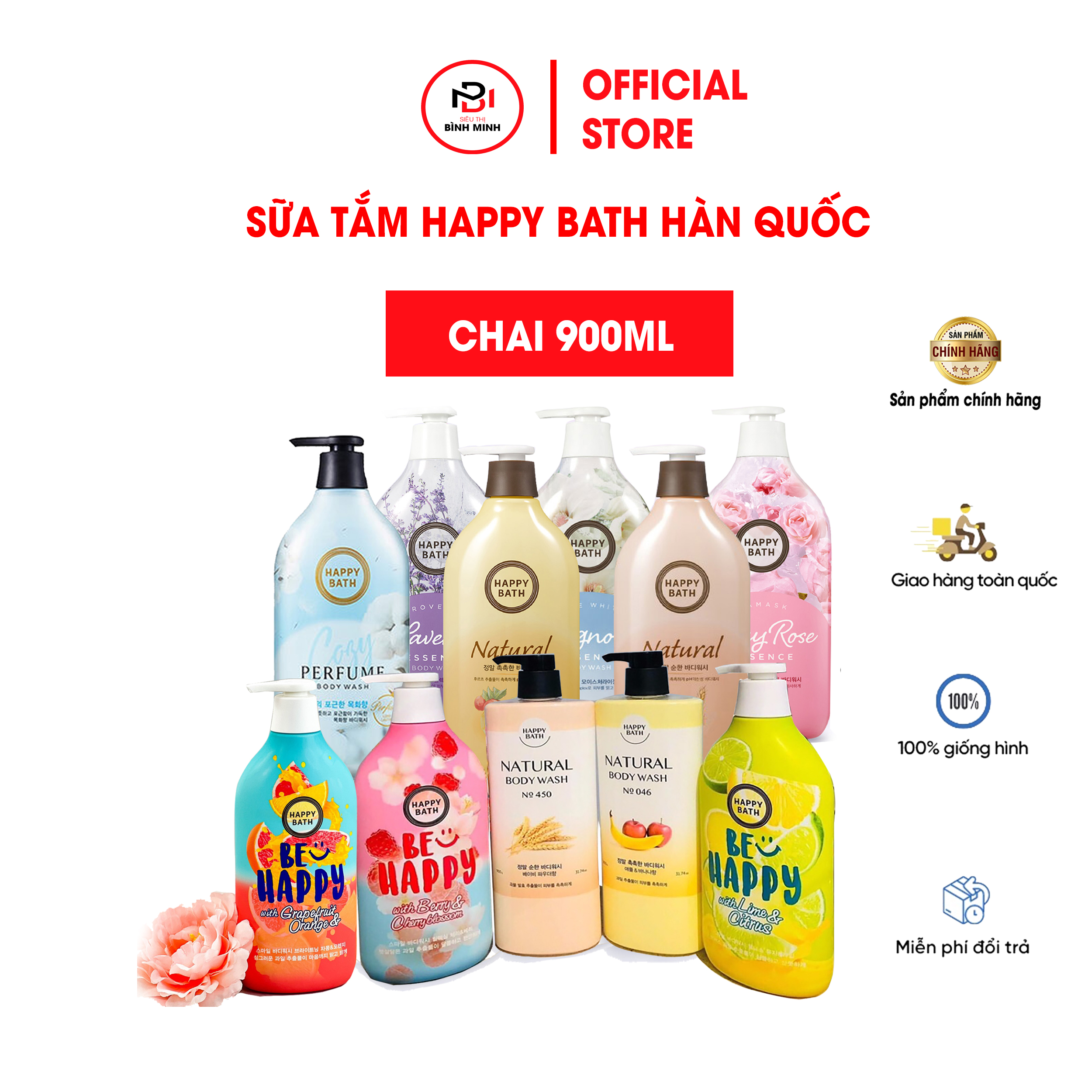 Sữa tắm happy bath essence body wash 900ml/chai hàng chuẩn hàn quốc - siêu thị bình minh
