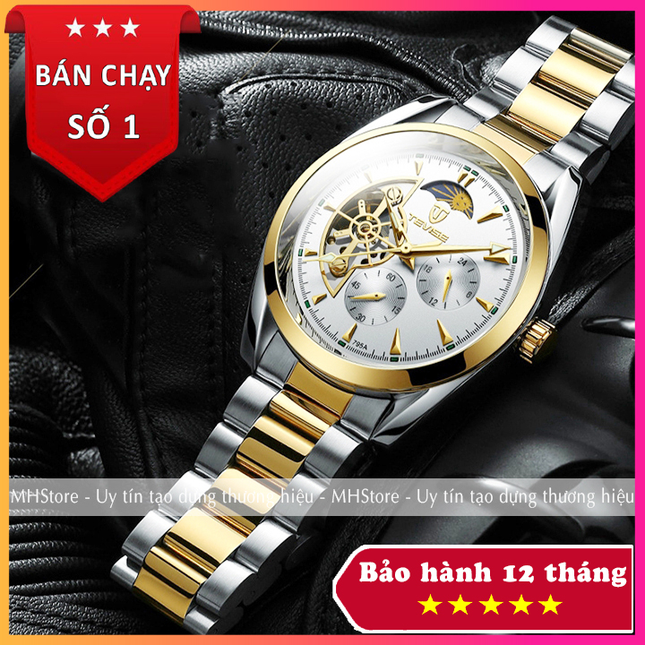 Đồng hồ cơ nam Tevise 795A chính hãng, cơ automatic tự động, chạy 6 kim, mặt lộ cơ chống nước, chống xước cao cấp - Bảo hành 12 tháng [Tặng tháo dây]