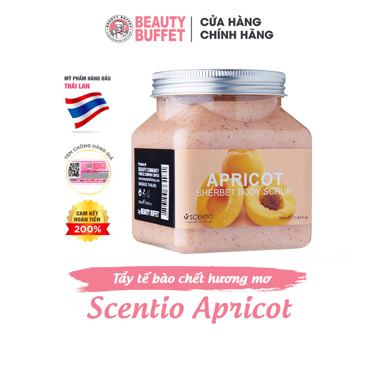 Tẩy tế bào chết toàn thân quả mơ Scentio Apricot Sherbet Body Scrub 350ml