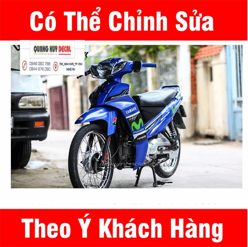 Tem trùm xe sirius xanh đen movistar độ đẹp - Tem xe máy sirius xanh đen movistar thiết kế theo yêu cầu - tem trùm xe sirius đẹp, rẻ chất