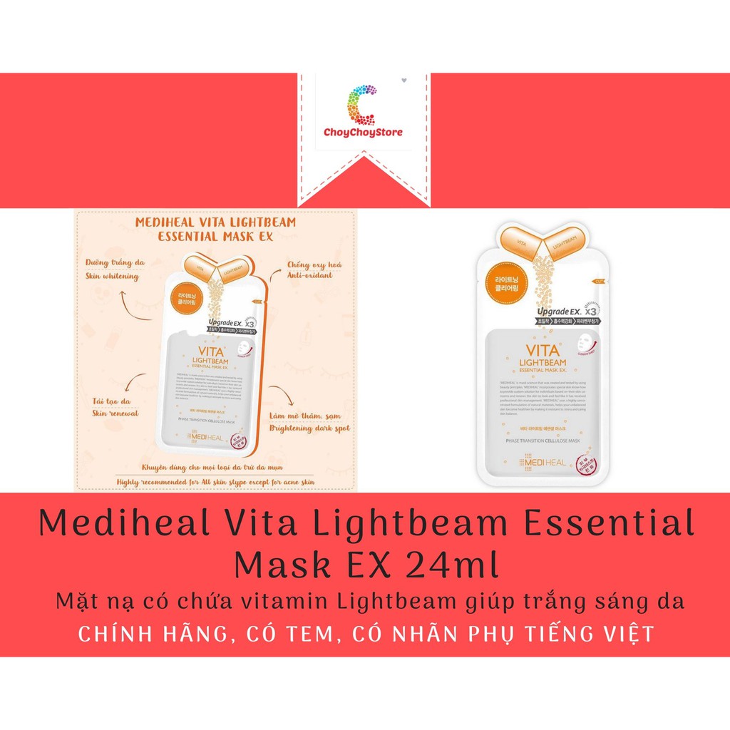 [TEM CTY] Mediheal Vita Lightbeam Essential Mask EX - Mặt nạ có chứa Vitamin Lightbeam giúp trắng sáng da