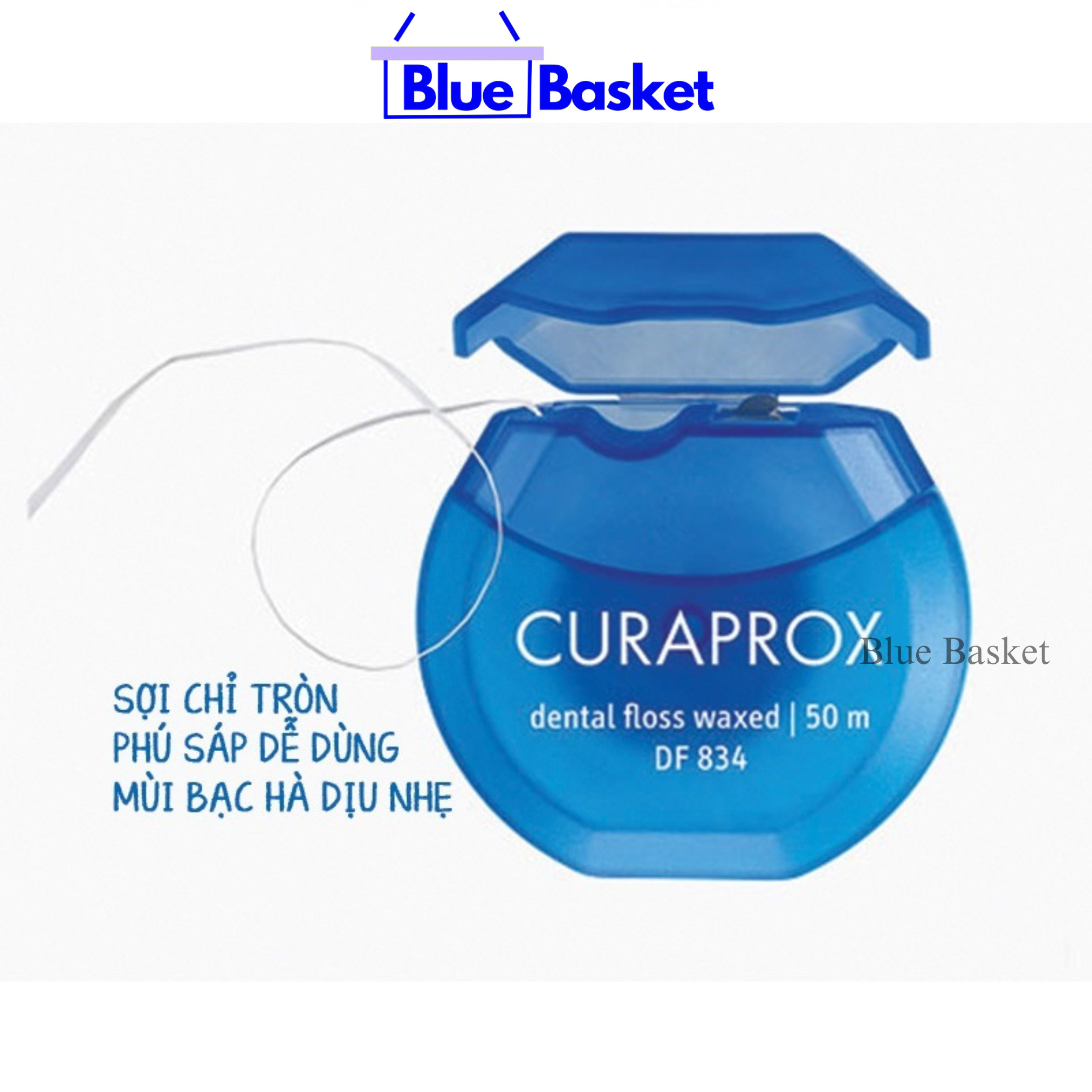 Chỉ nha khoa Curaprox Thụy Sĩ có sáp 50m mùi bạc hà thơm mát tiện lợi sử dụng bảo vệ răng nướu và làm sạch kẽ răng