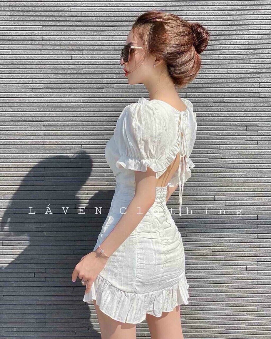 Váy đầm nữ cột dây khoét lưng cổ tròn đuôi cá nhúng hông