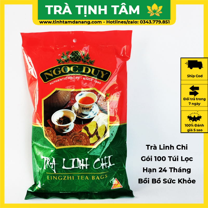 Trà túi lọc linh chi Ngọc Duy, gói 100 túi lọc hỗ trợ thanh nhiệt giải độc, đặc sản Đà Lạt làm quà