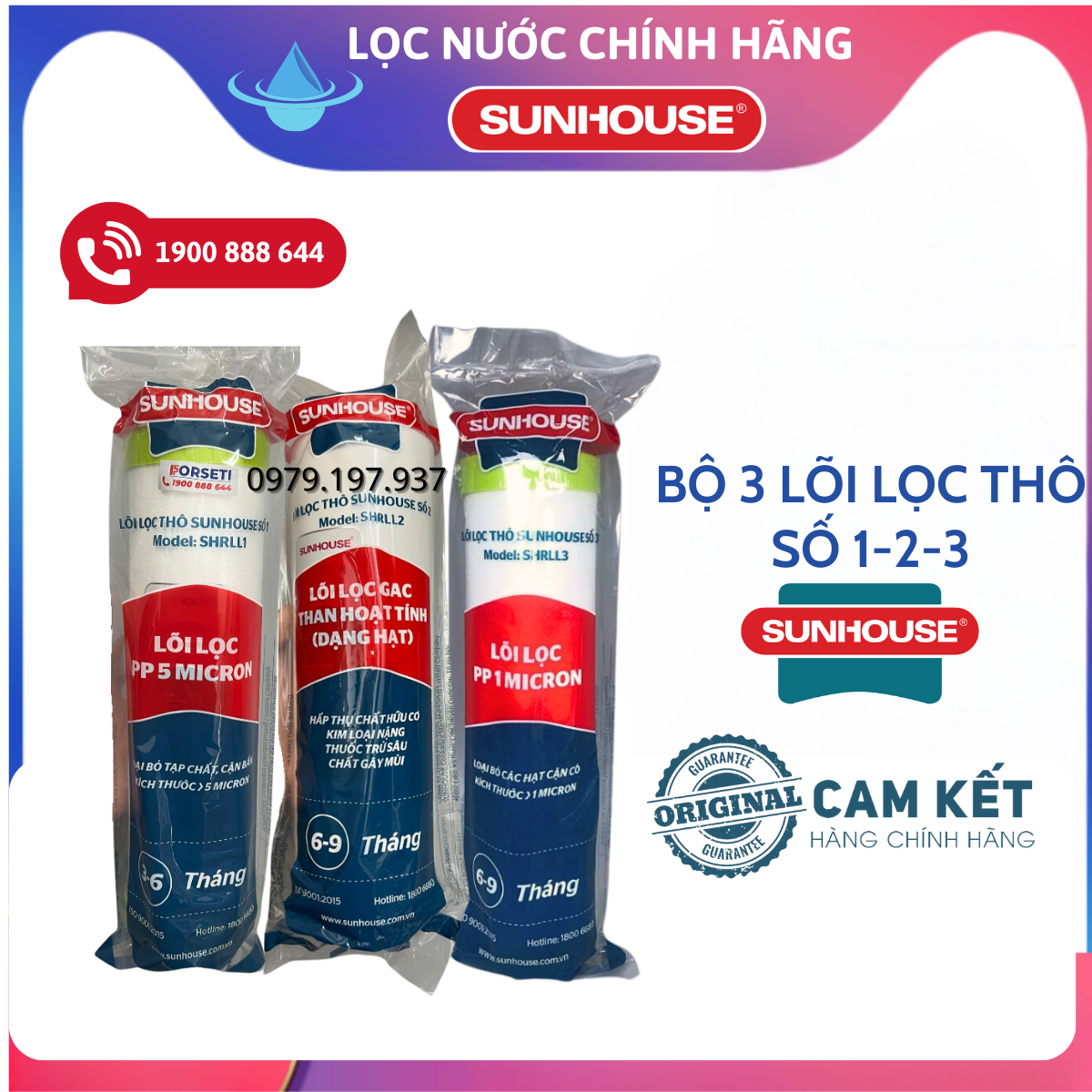 Bộ 3 lõi lọc thô 123 sunhouse - hàng chính hãng