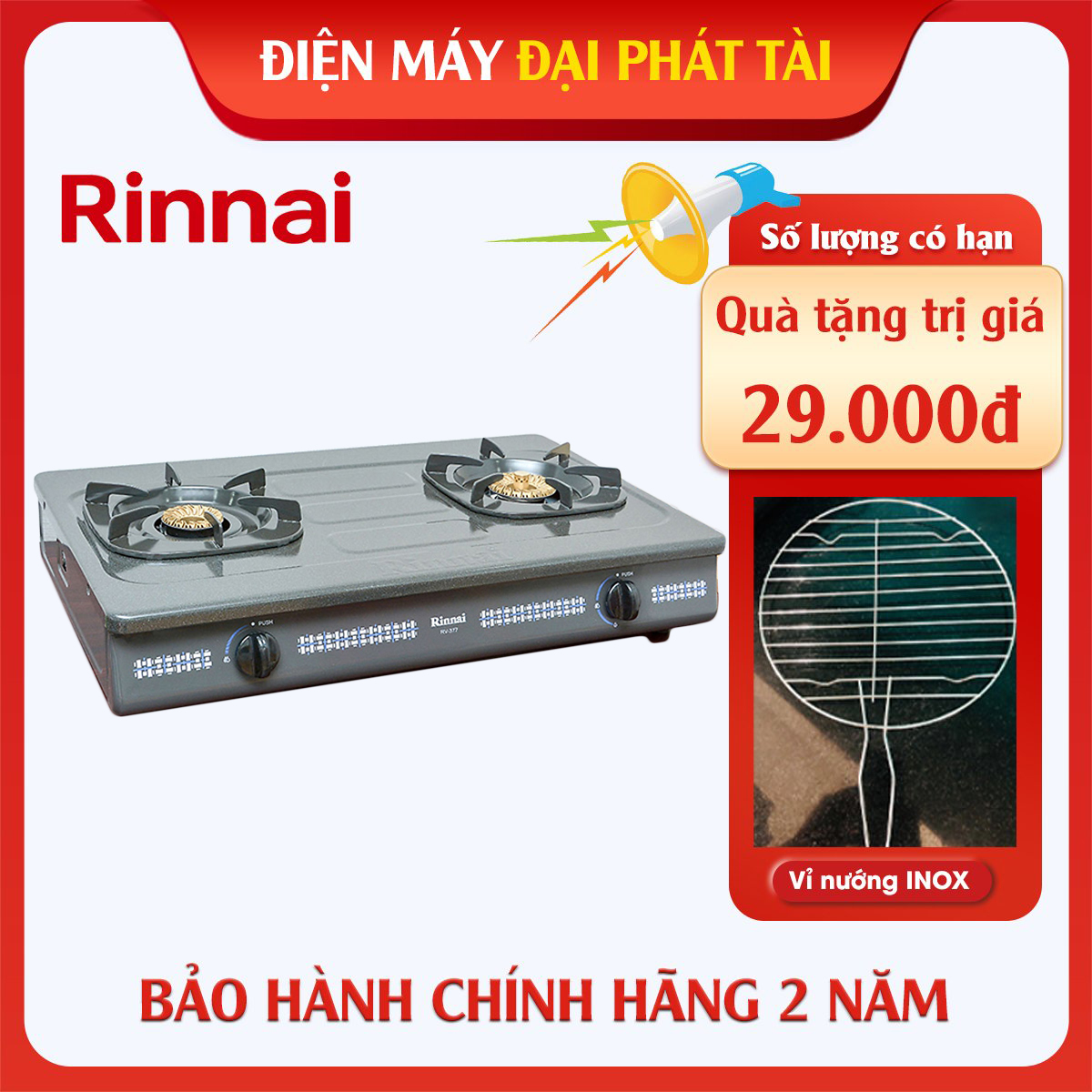 [HCM]Bếp gas đôi Rinnai RV-377(G)N (Đen)