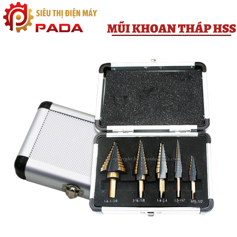 Bộ 5 mũi khoan tháp HSS phủ Coban-mũi khoan Inox phủ Coban
