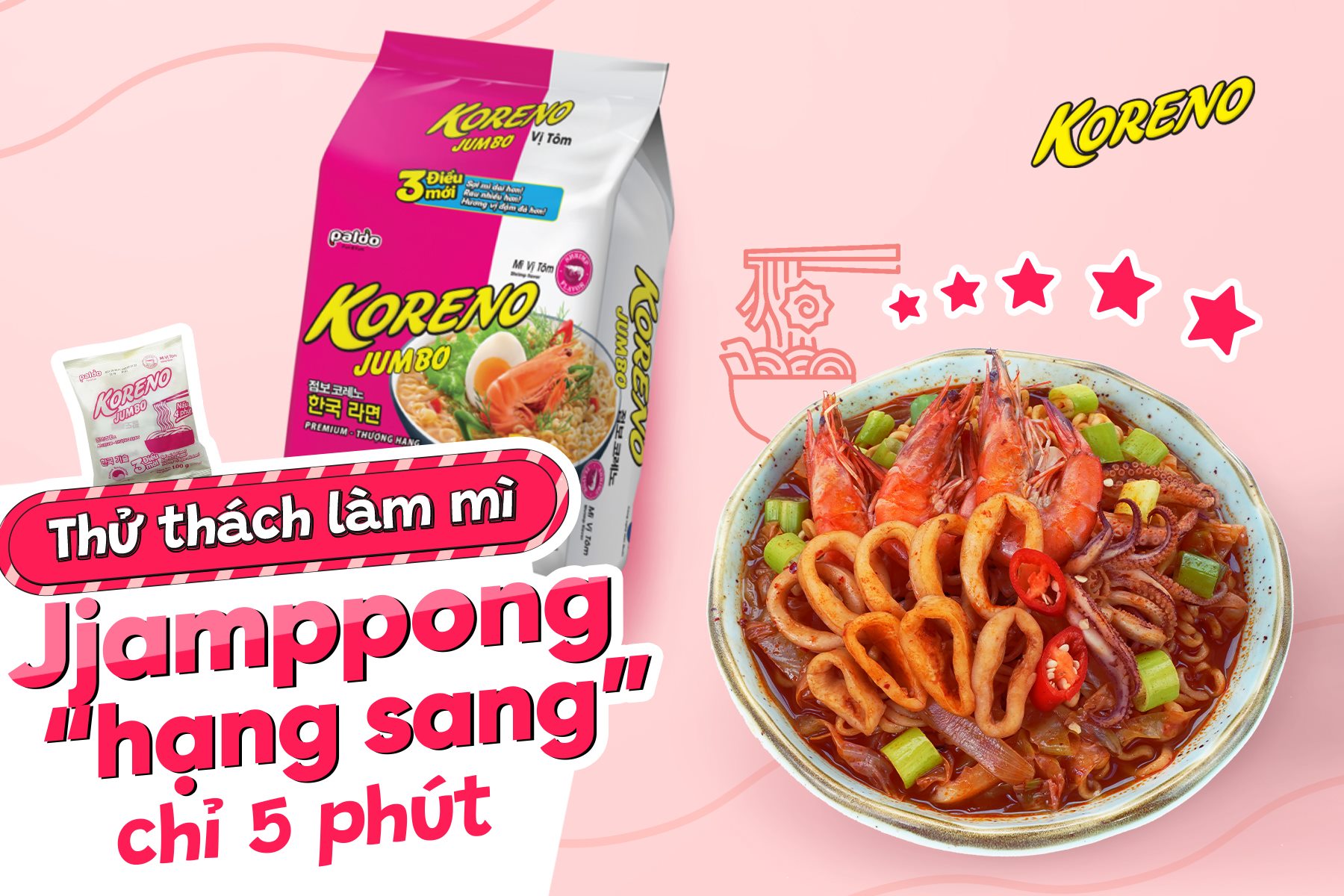 1kg Mì Koreno Jumbo vị ngon nguyên bản: Koreno Jumbo vị Bò cay, Koreno Jumbo vị Kim chi, Koreno Jumbo vị Tôm, Koreno Jumbo vị Gà, Koreno Jumbo vị Nấm - Đồ ăn vặt - Nhu yếu phẩm